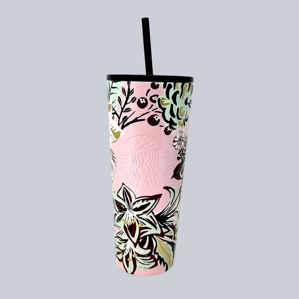 Starbucks Pink Enchanted Forest Cup Stainless Steel Glitter Cold Tumbler 24oz